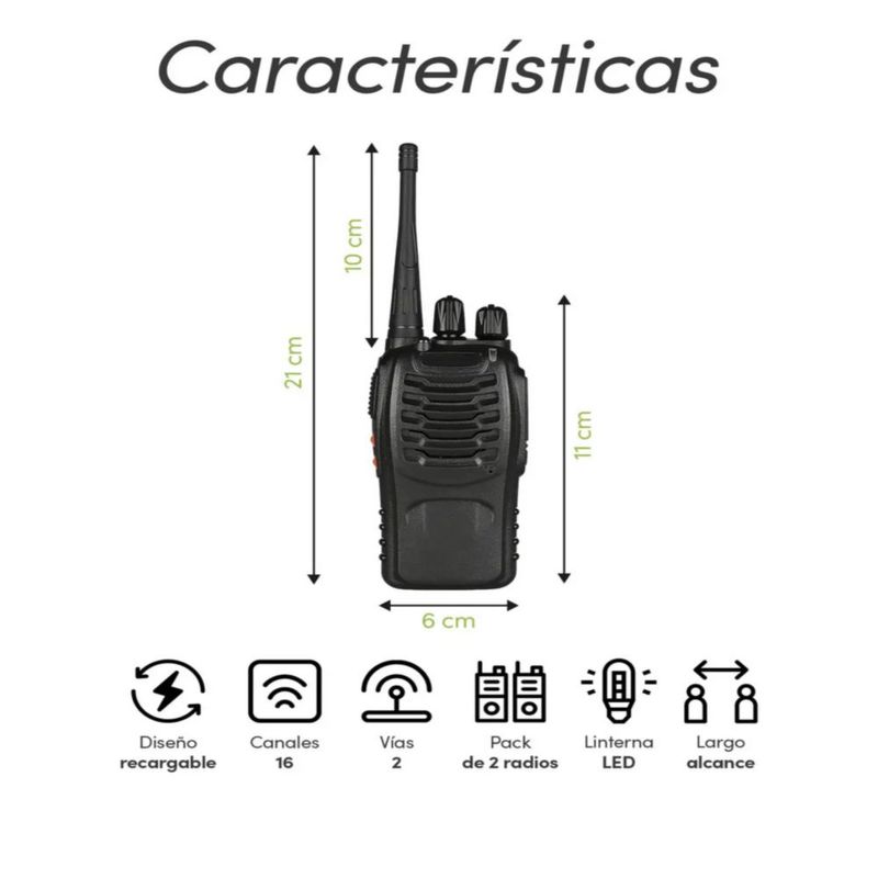Radios De Comunicación Portátiles Walkie Talkie, 2 Unidades, Color Negro
