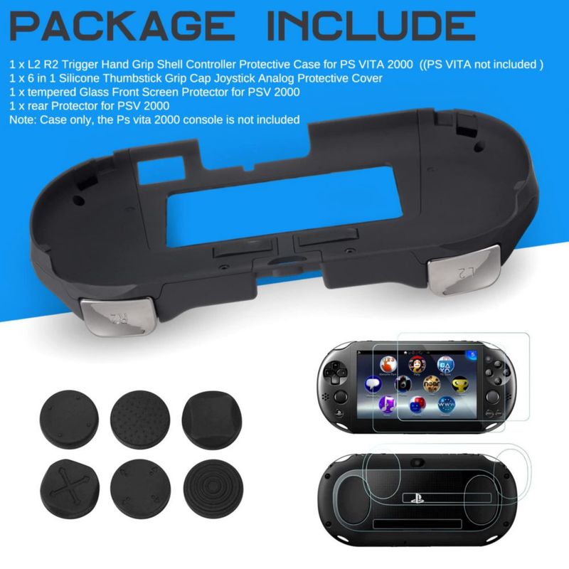 Funda protectora Gorliskl para PS Vita 2000 con agarre L2 R2 +Película+Capuchones