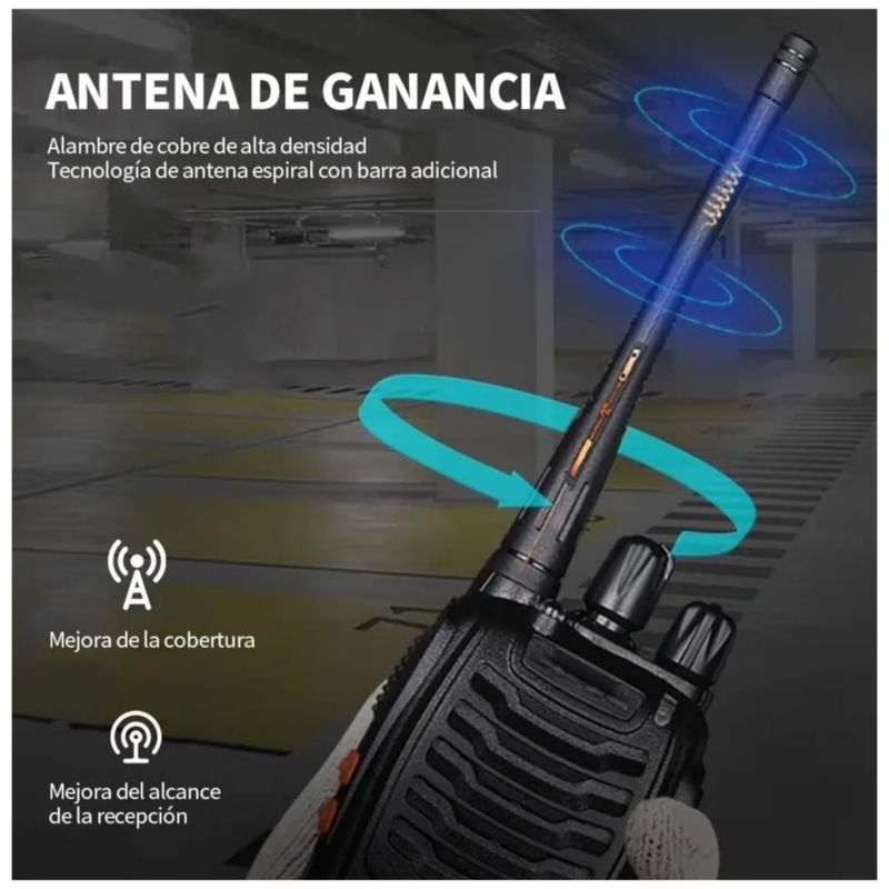2 Walkie Talkie  Portable de 16 Canales, Carga USB-C, Color Negro