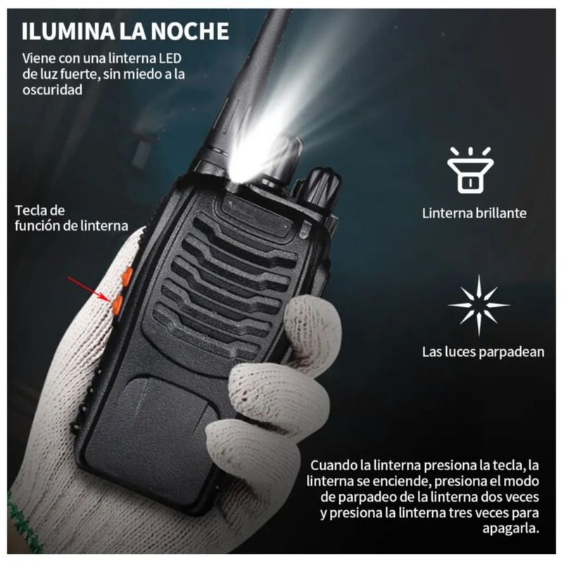 2 Walkie Talkie  Portable de 16 Canales, Carga USB-C, Color Negro