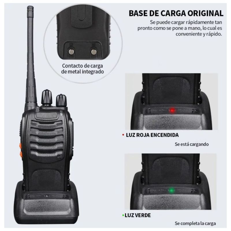 2 Walkie Talkie  Portable de 16 Canales, Carga USB-C, Color Negro