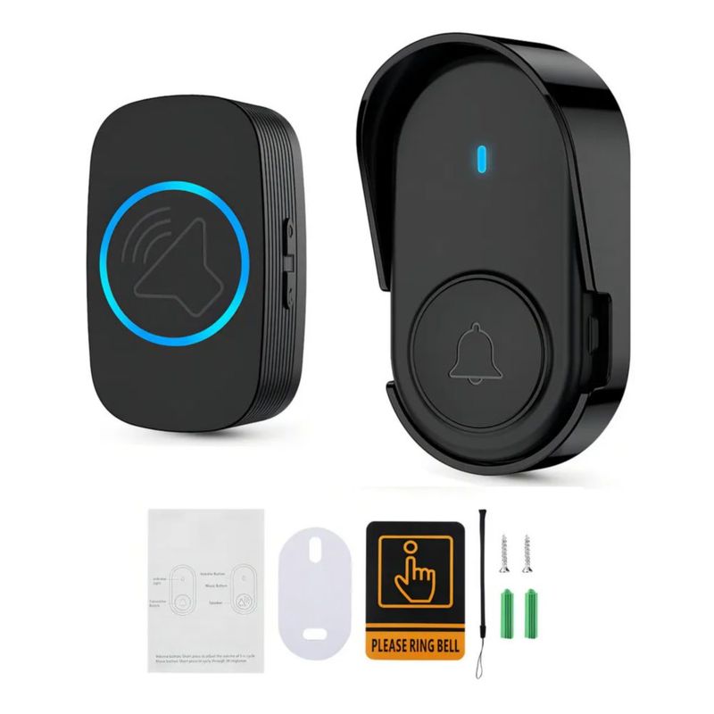 Timbre Inalámbrico Impermeable Con Luz Led 1 Transmisor 1 Rec, Color Negro