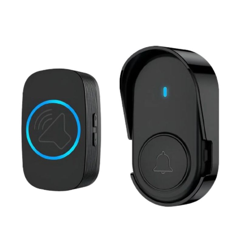 Timbre Inalámbrico Impermeable Con Luz Led 1 Transmisor 1 Rec, Color Negro