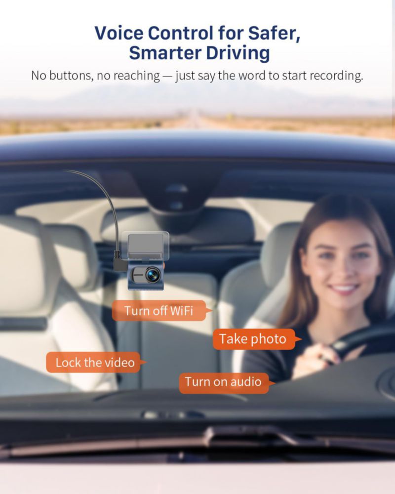Cámara de tablero KAWA 2K WiFi con control por voz y pantalla discreta