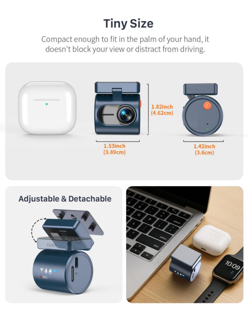 Cámara de tablero KAWA 2K WiFi con control por voz y pantalla discreta