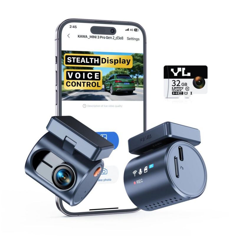 Cámara de tablero KAWA 2K WiFi con control por voz y pantalla discreta