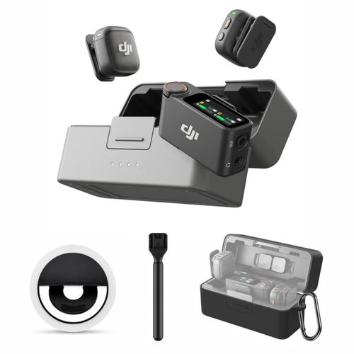 Micrófono DJI Mic 3 Combo + Estuche + Palo de Entrevista + Luz Selfie