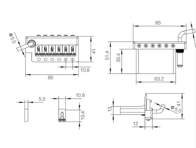 Puente de Trémolo para Guitarra Guyker Kit Negro de Latón 10.8 mm
