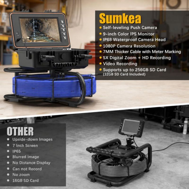 Cámara de inspección SumKea 50 m 9\" pantalla IPS 32 GB
