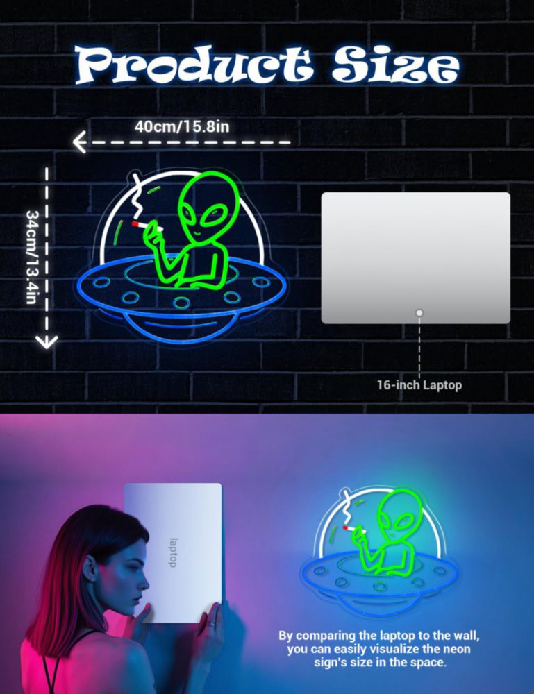 Letrero de neón ADKALIV Extraterrestre en OVNI regulable con luz USB