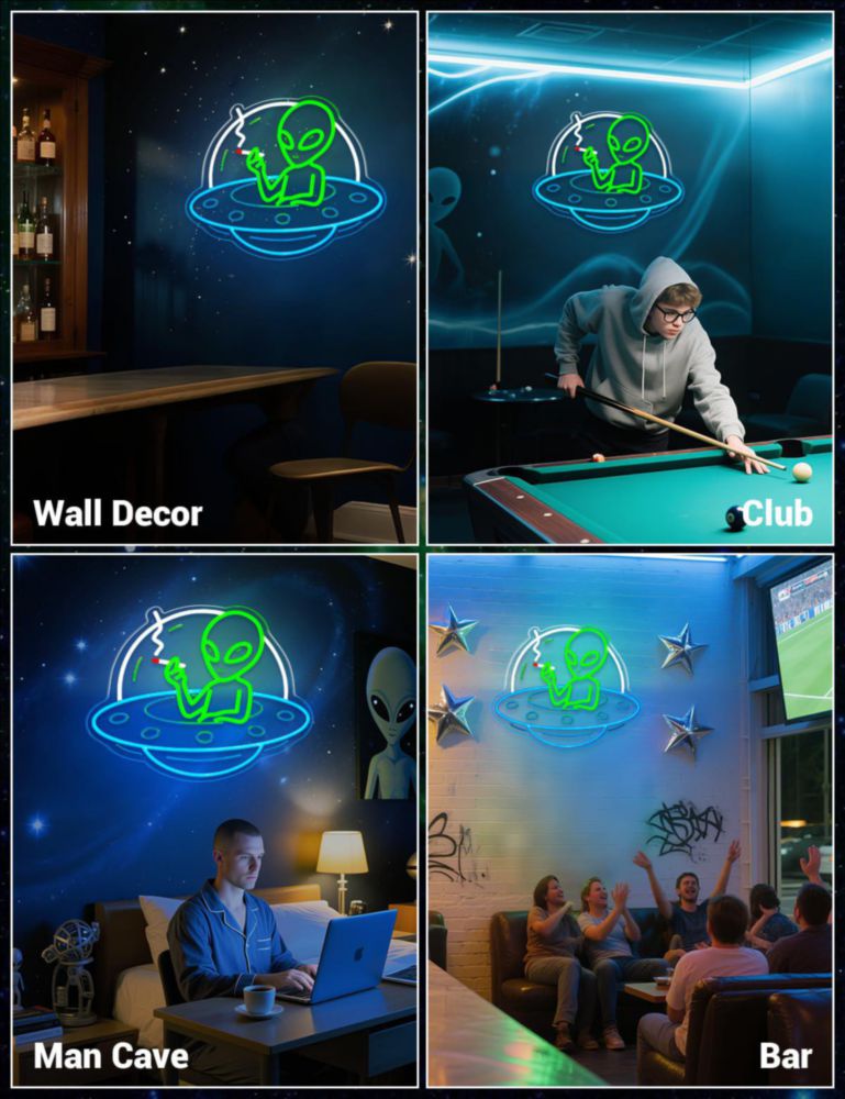 Letrero de neón ADKALIV Extraterrestre en OVNI regulable con luz USB