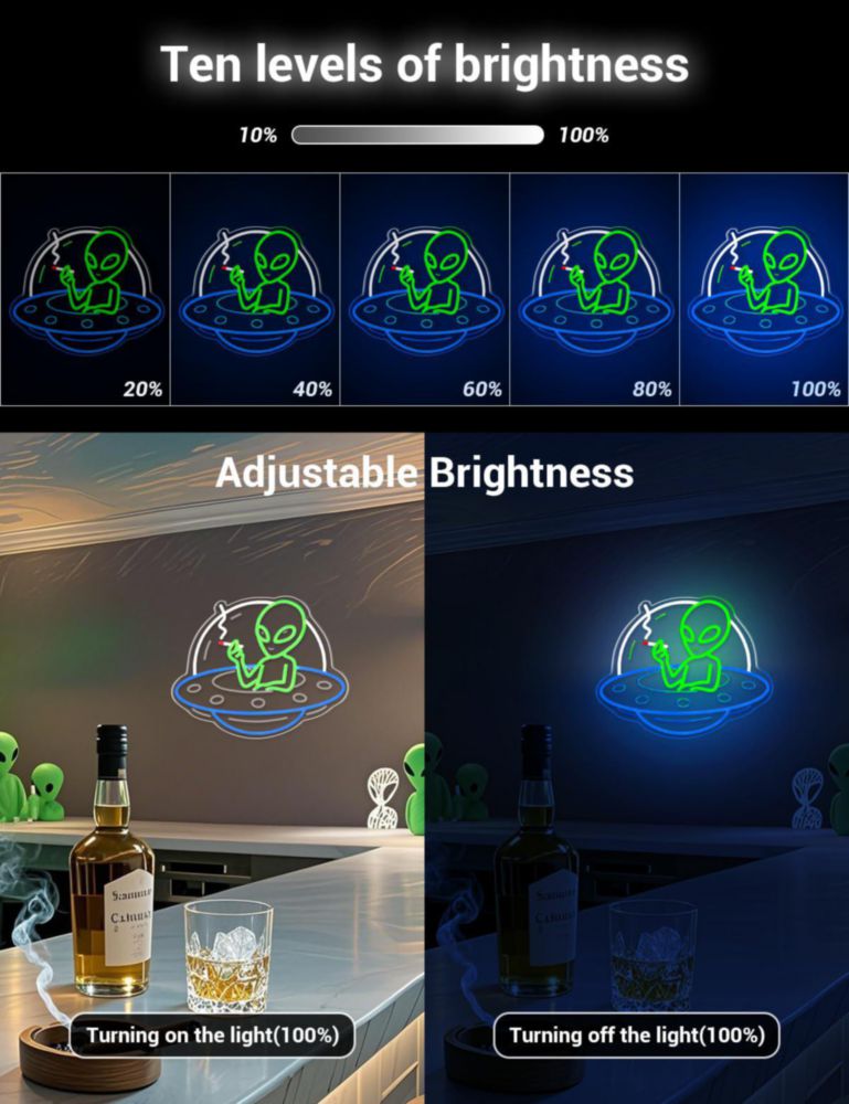 Letrero de neón ADKALIV Extraterrestre en OVNI regulable con luz USB
