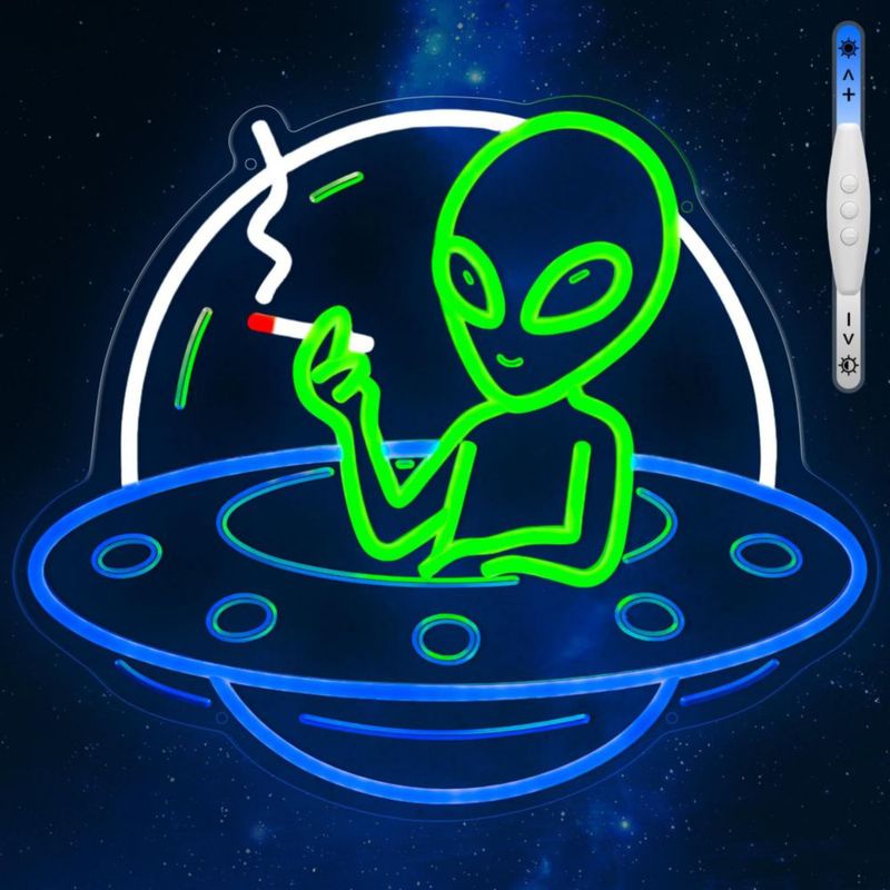 Letrero de neón ADKALIV Extraterrestre en OVNI regulable con luz USB