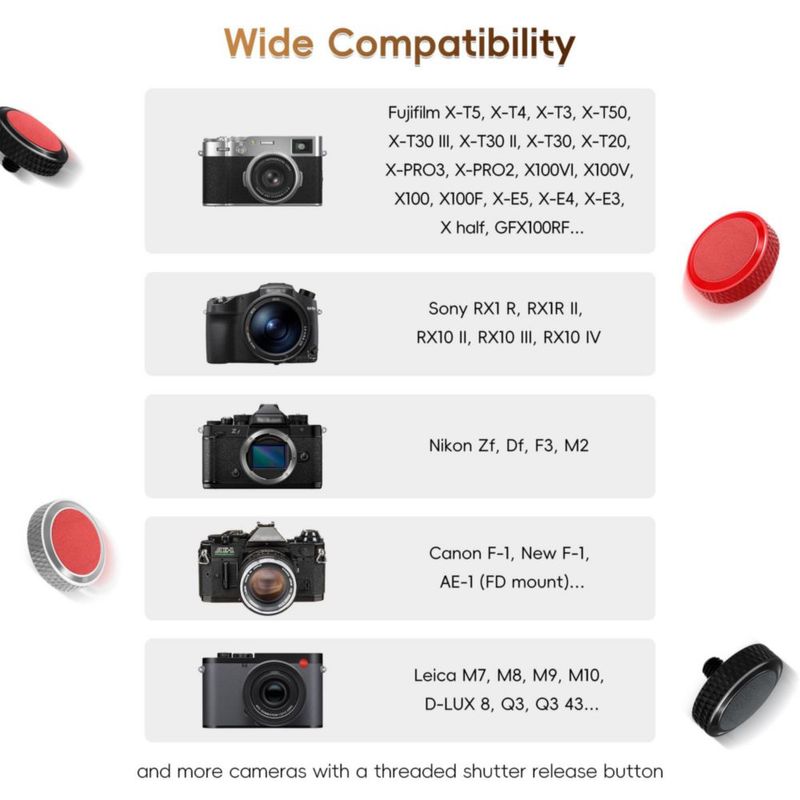 Botón de disparo JJC para Fuji Leica Nikon Sony – rojo y cobre