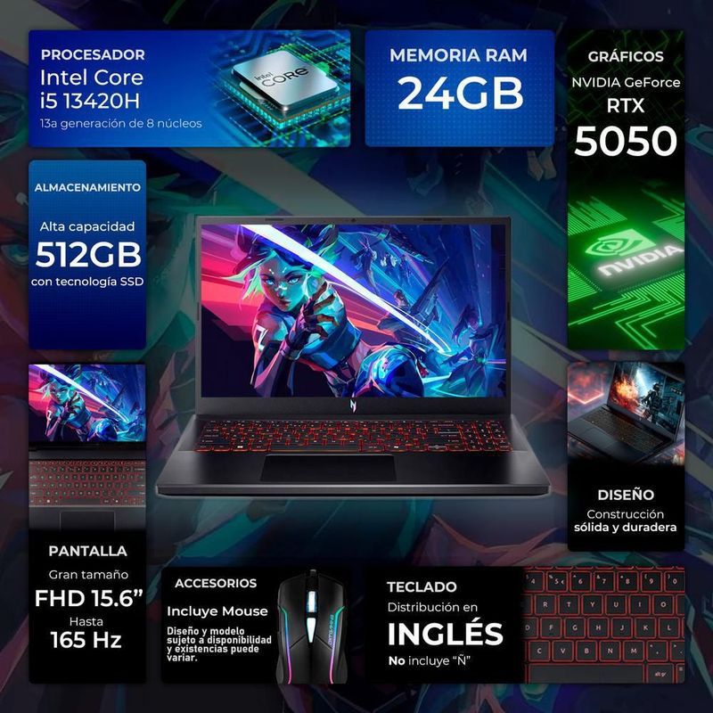 Laptop gamer acer nitro v rtx 5050 core i5 24gb ssd 512gb
