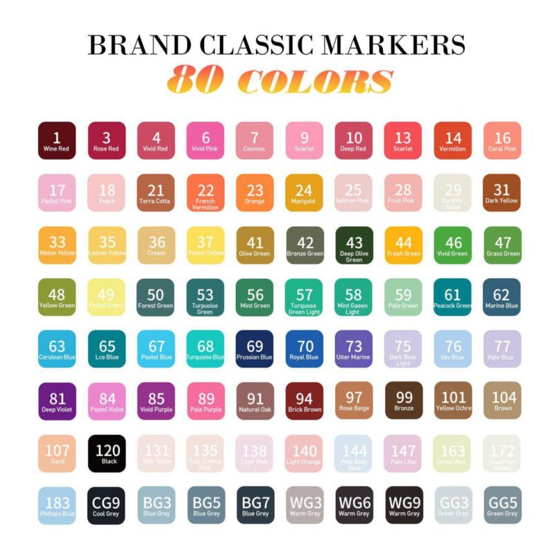 Marcadores WELLOKB 80 colores de punta doble a base de alcohol