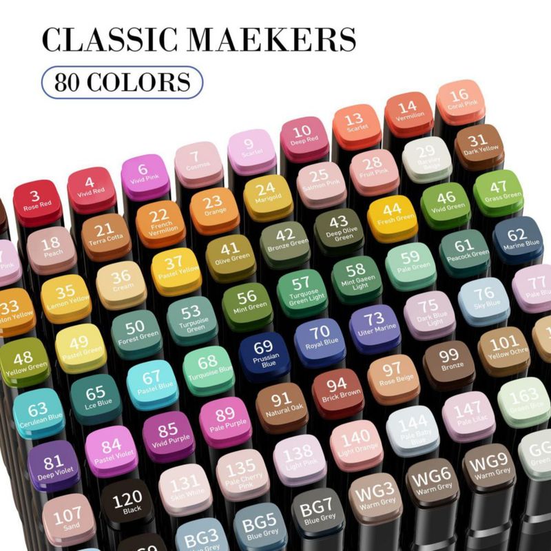 Marcadores WELLOKB 80 colores de punta doble a base de alcohol