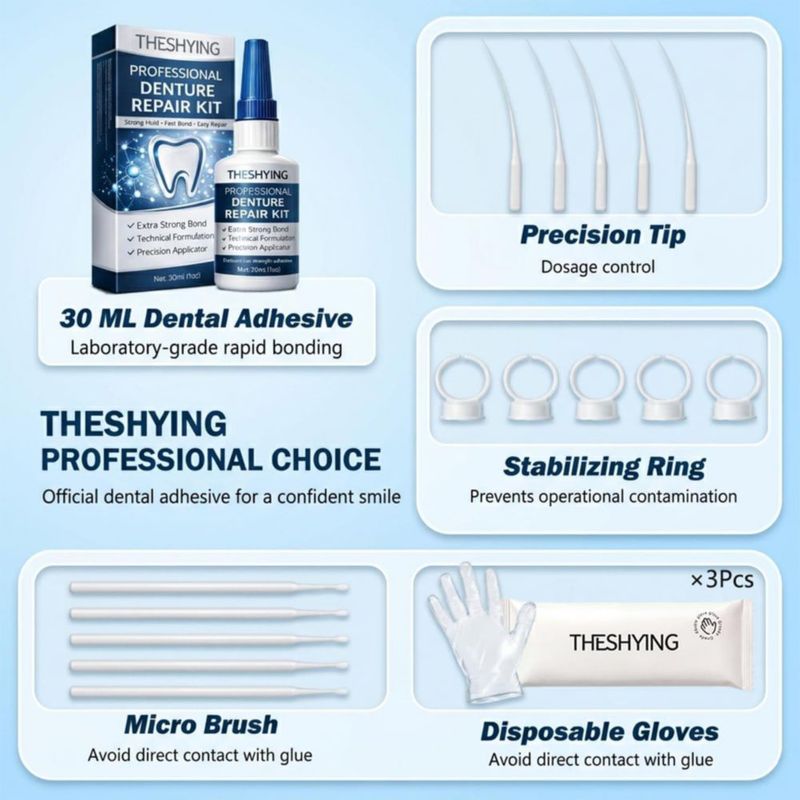 Pegamento Dental THESHYING 30 ml Kit de Reparación de Dentaduras