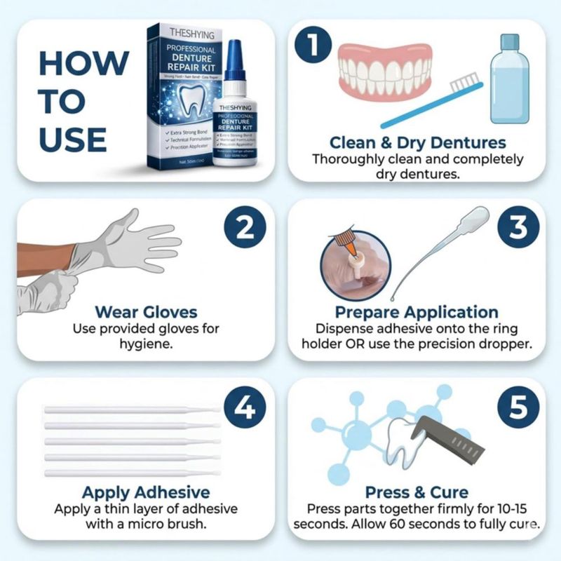 Pegamento Dental THESHYING 30 ml Kit de Reparación de Dentaduras