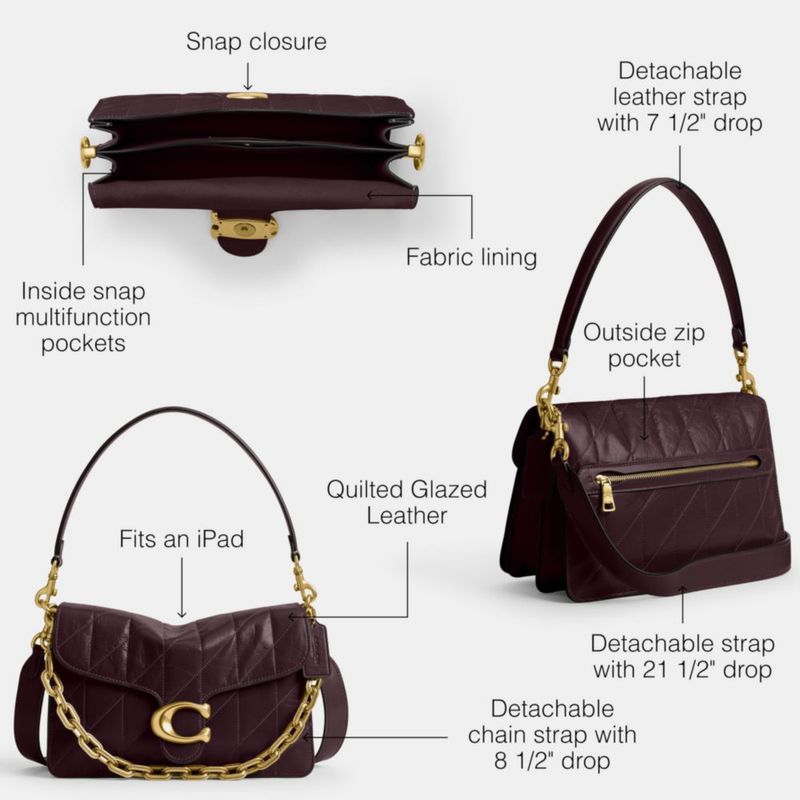Bolso de hombro Coach Quilted de 26 cm con cadena Tabby