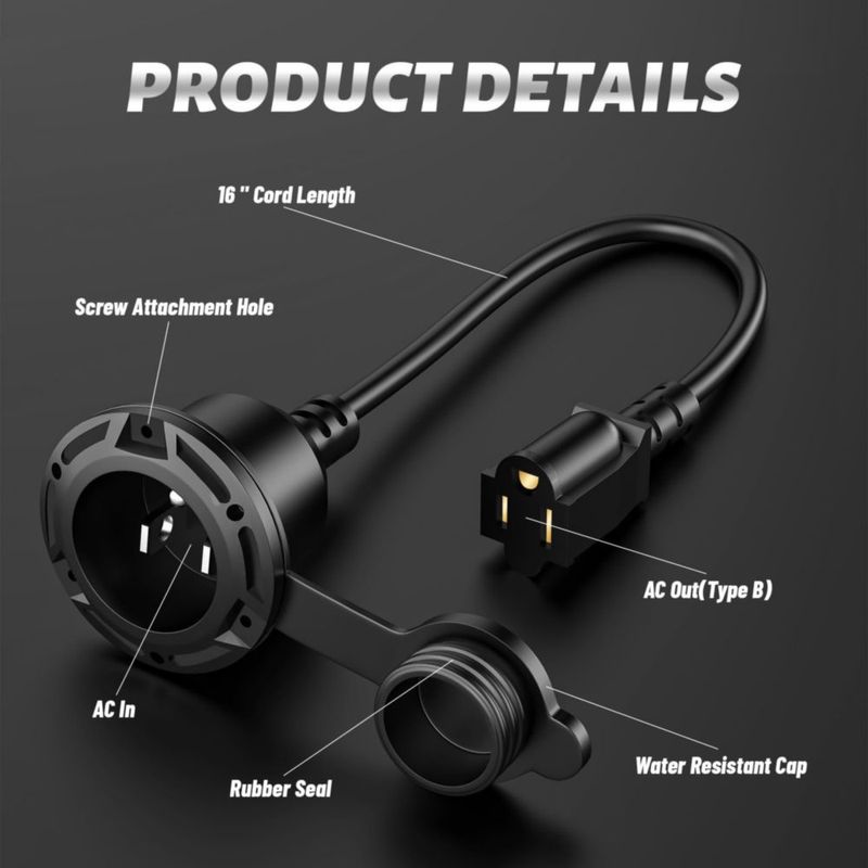 Enchufe eléctrico SunnyLith 20A 125V cable de extensión de 41 cm