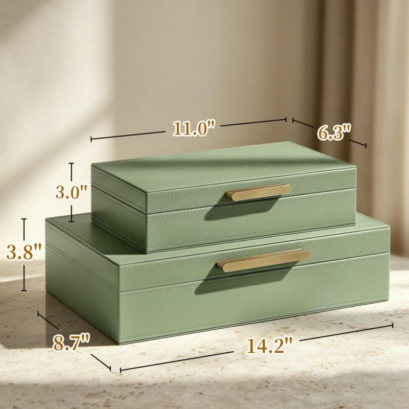 Caja de almacenamiento JARLINK Pack de 2 en verde salvia cuero sintético PU