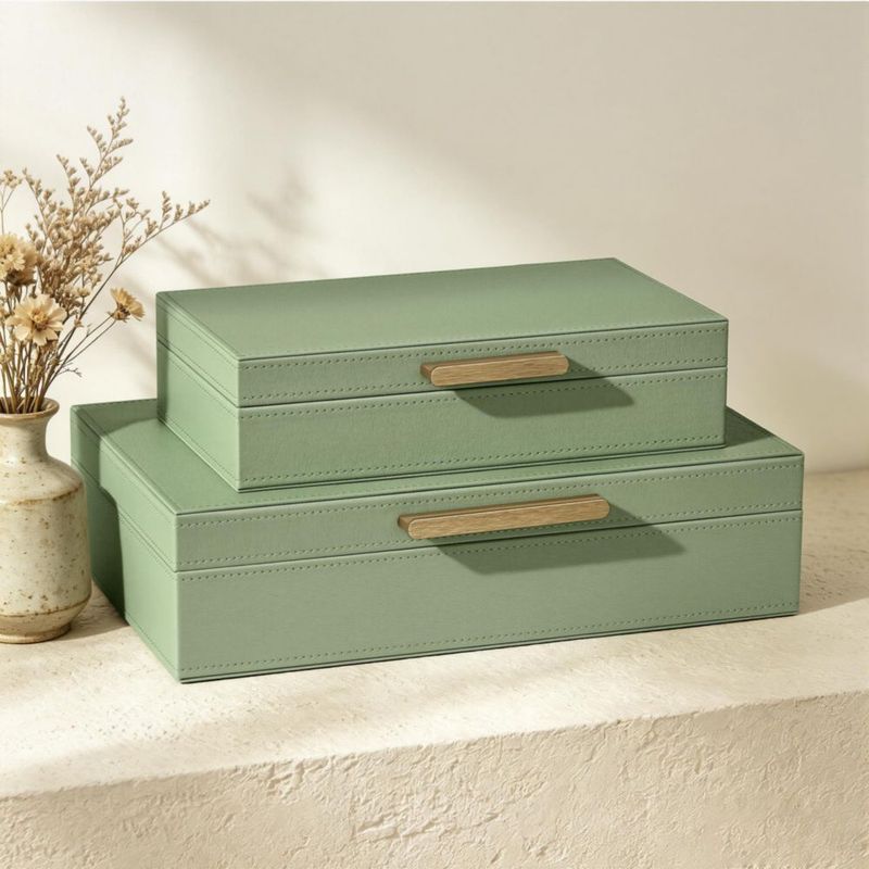 Caja de almacenamiento JARLINK Pack de 2 en verde salvia cuero sintético PU