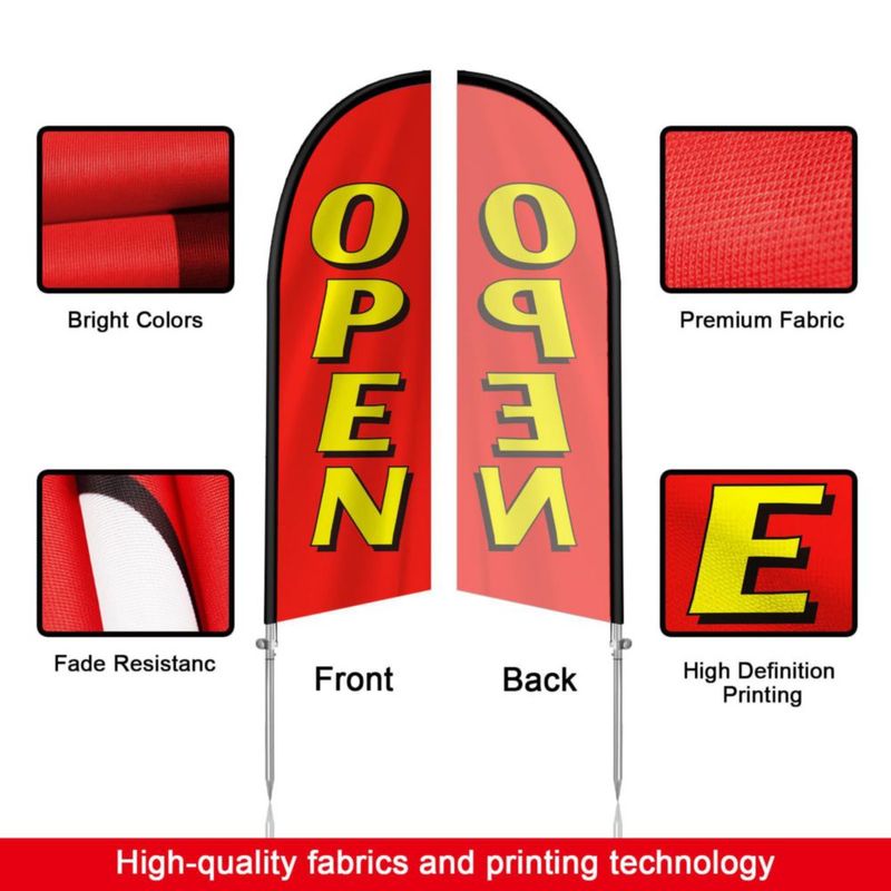 Banner QSUM Kit de Bandera de Plumas OPEN con Poste de Acero Inoxidable de 24 m
