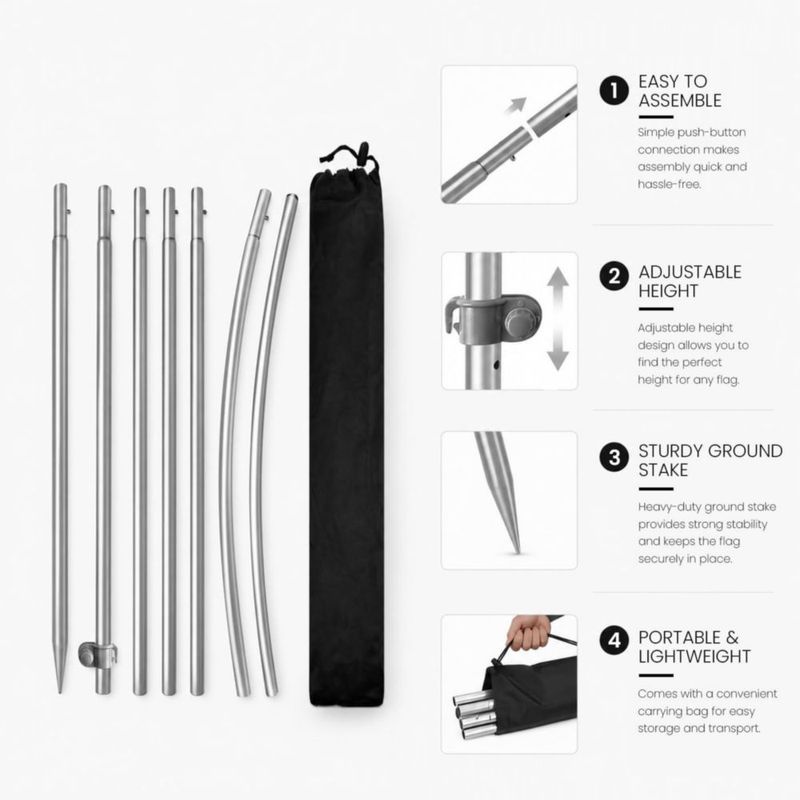Banner QSUM Kit de Bandera de Plumas OPEN con Poste de Acero Inoxidable de 24 m