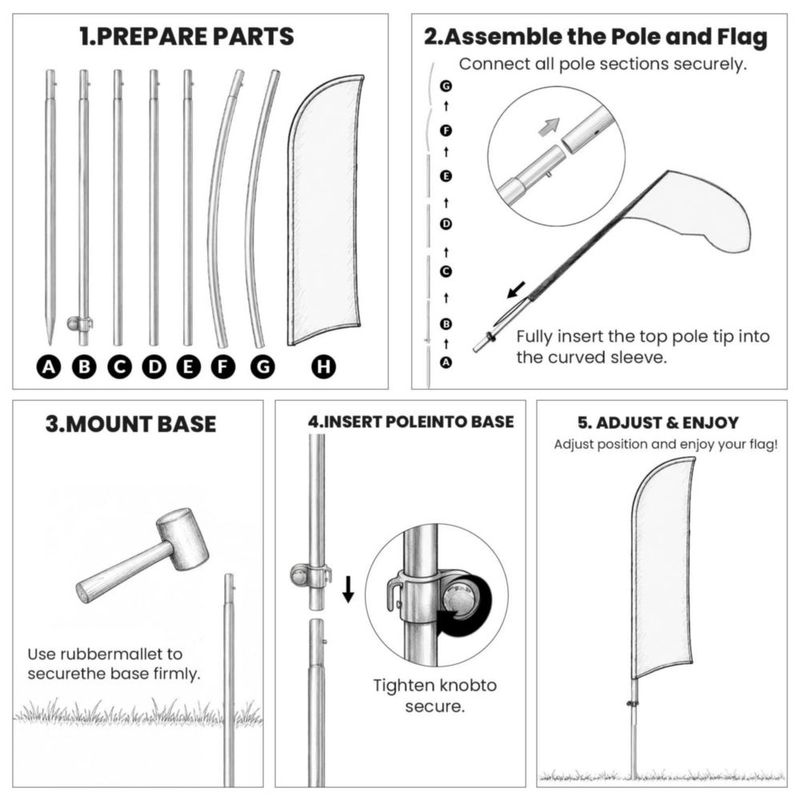 Banner QSUM Kit de Bandera de Plumas OPEN con Poste de Acero Inoxidable de 24 m
