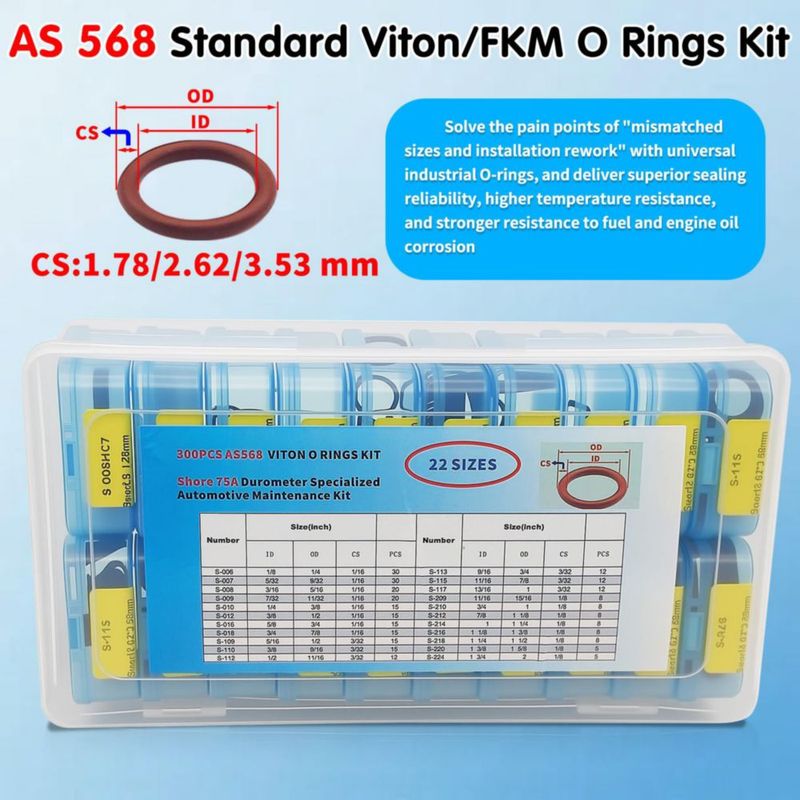 Kit de juntas tóricas Langina 300 piezas FKM Viton 22 tamaños SAE