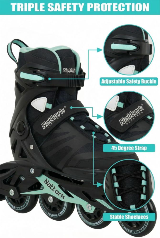 Patines en línea Nattork para adultos talla 8 - Verde azulado