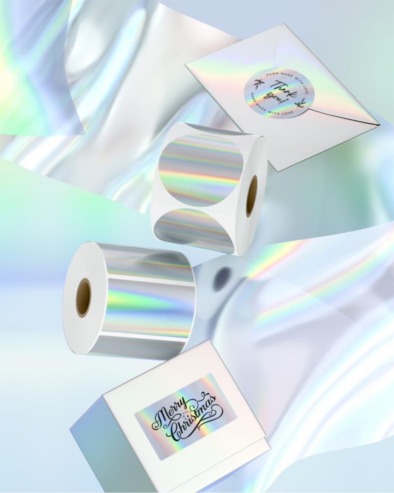 Etiquetas térmicas holográficas plateadas MUNBYN 57 × 32 cm – 400 unidades