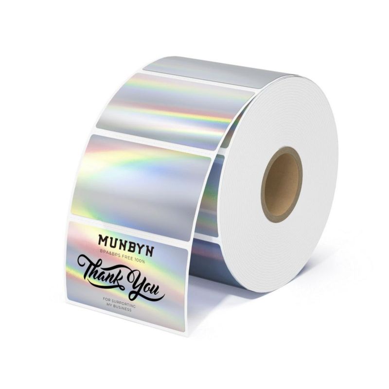 Etiquetas térmicas holográficas plateadas MUNBYN 57 × 32 cm – 400 unidades