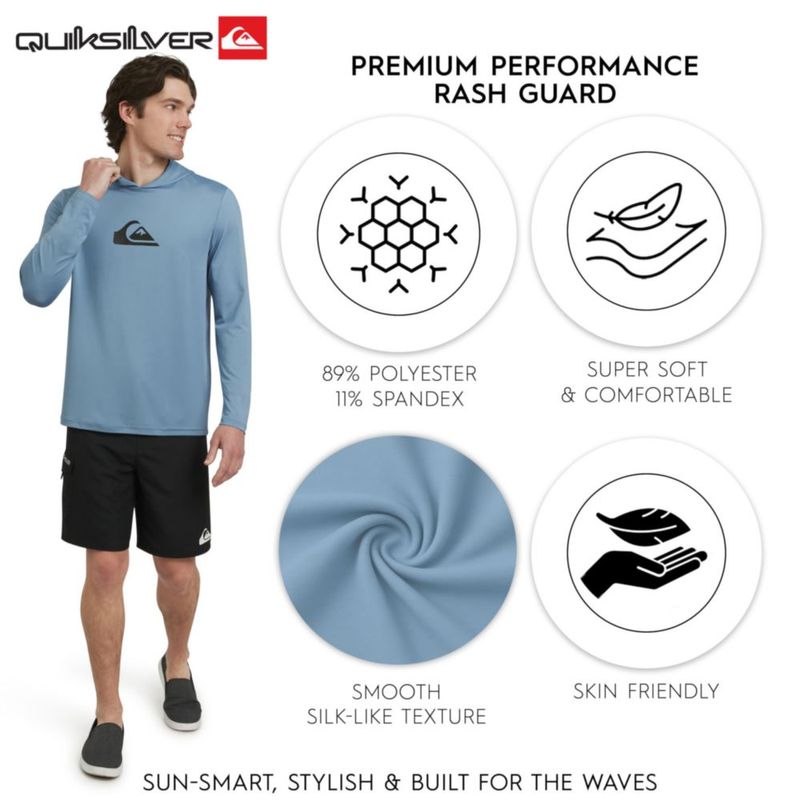 Camiseta rash guard Quiksilver talla mediana con capucha azul UPF 50
