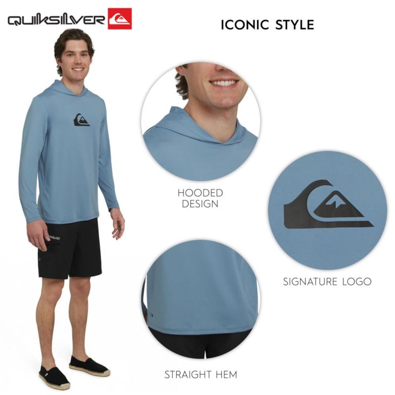Camiseta rash guard Quiksilver talla mediana con capucha azul UPF 50
