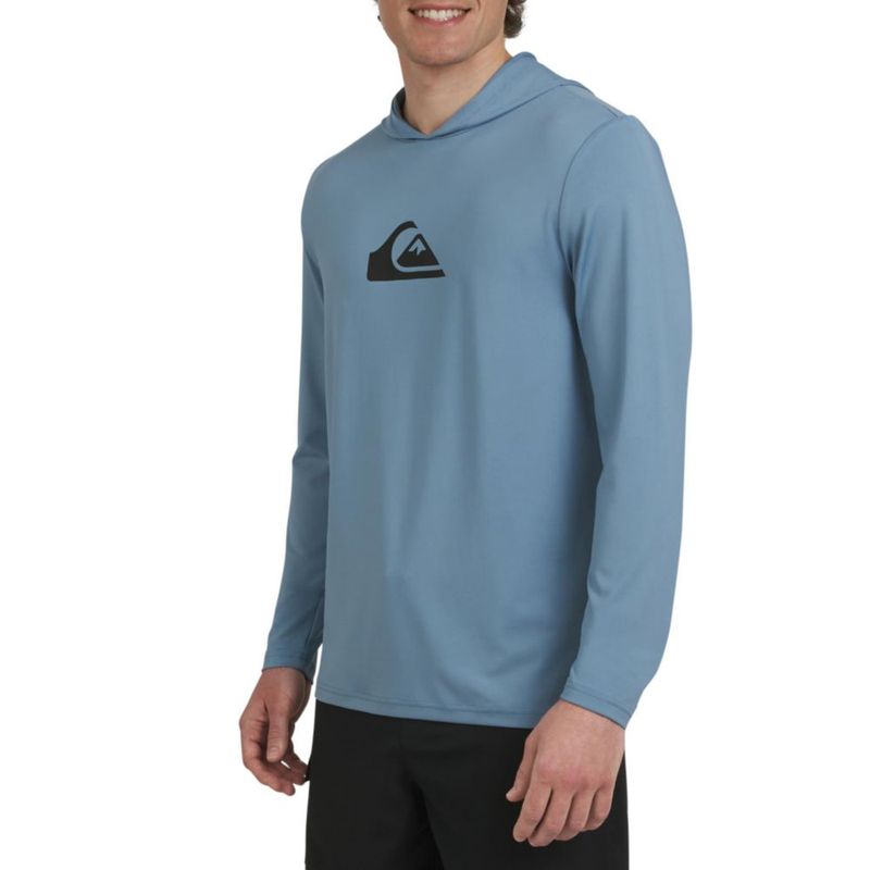 Camiseta rash guard Quiksilver talla mediana con capucha azul UPF 50
