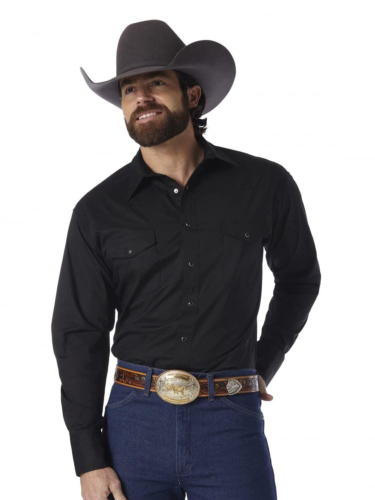 Camisa Wrangler Hombre Sport Western Negro Talla Grande
