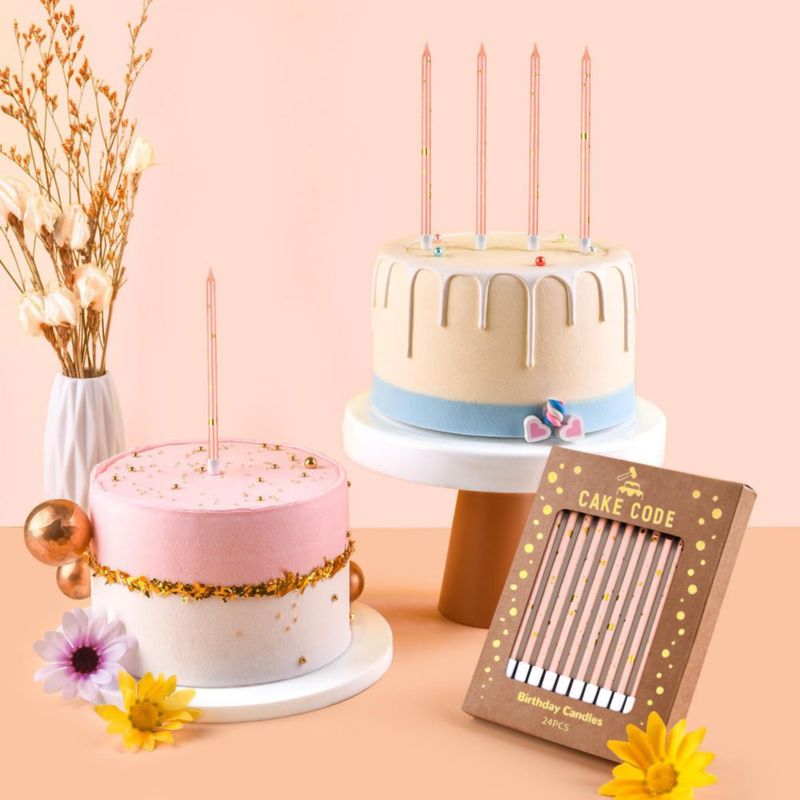 Velas CAKE CODE 14 cm Rosa Dorado – Pack de 24