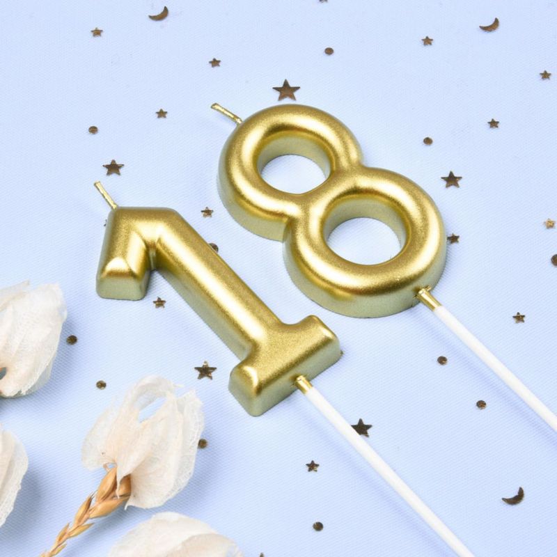 Velas CAKE CODE 7 cm Oro Número 18 – Pack de 2