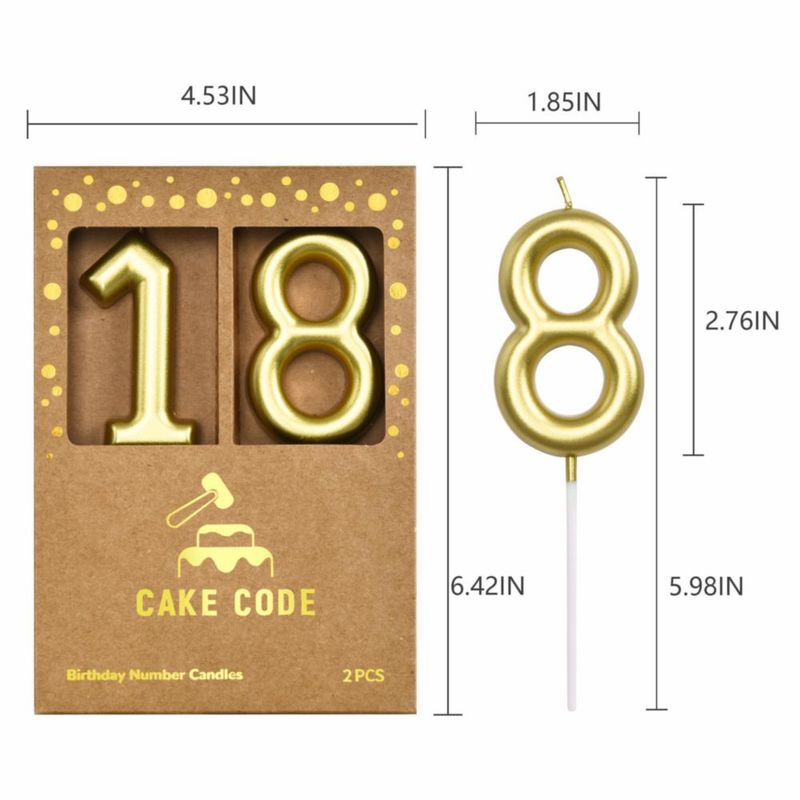 Velas CAKE CODE 7 cm Oro Número 18 – Pack de 2