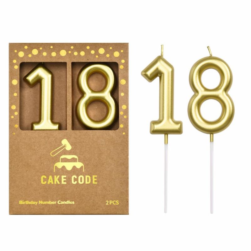 Velas CAKE CODE 7 cm Oro Número 18 – Pack de 2