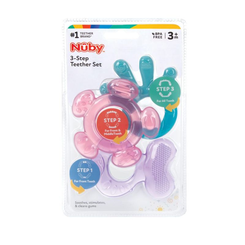Mordedor Nuby 3 Etapas - Set de 3 piezas que alivia encías (3+ meses)