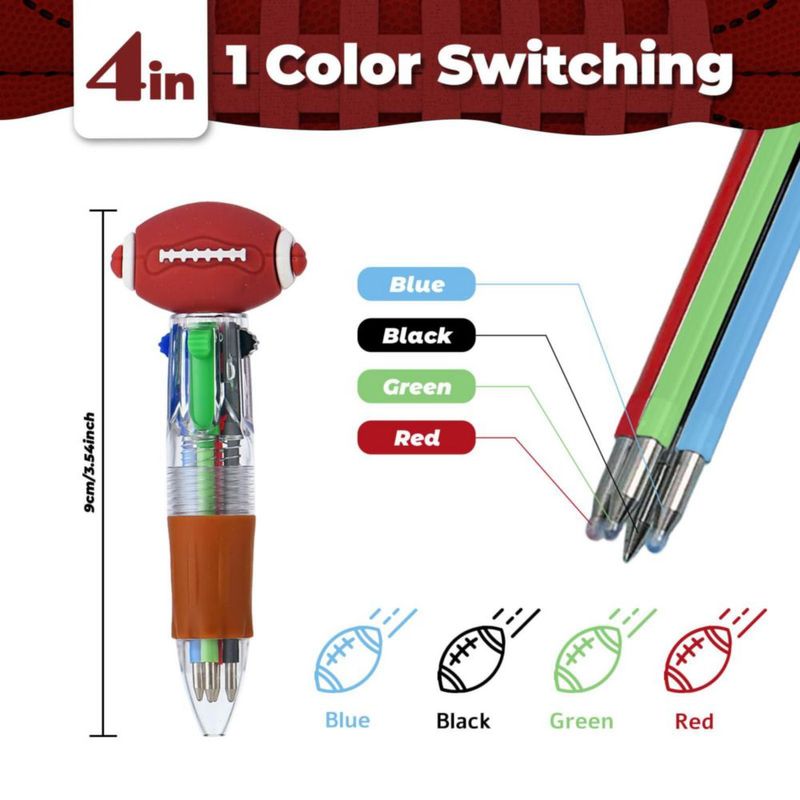 Bolígrafos Zhirlyn 4 en 1 de fútbol multicolores – Pack de 60