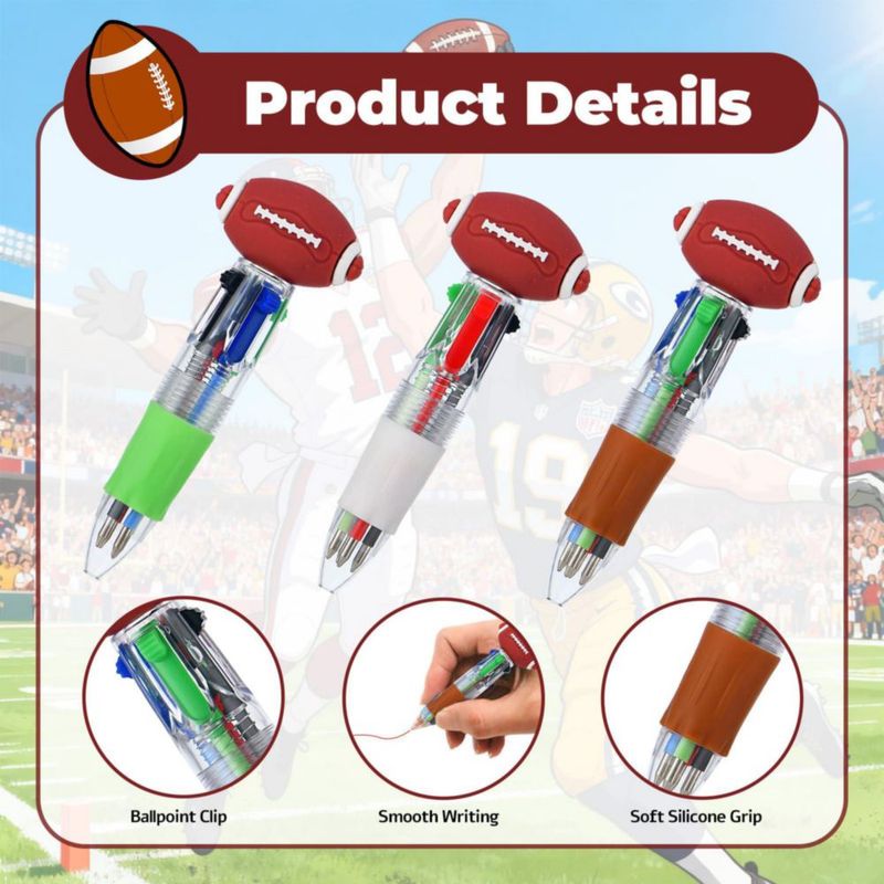 Bolígrafos Zhirlyn 4 en 1 de fútbol multicolores – Pack de 60