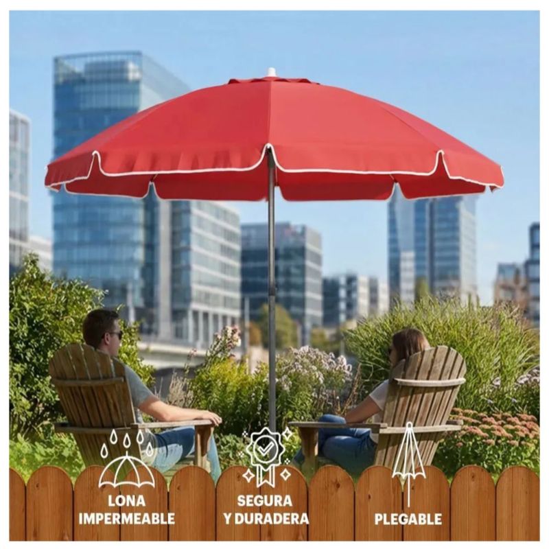 Sombrilla Playa Jardín Exterior Portátil Plegable 2m Rojo Lisa
