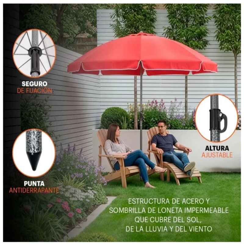 Sombrilla Playa Jardín Exterior Portátil Plegable 2m Rojo Lisa