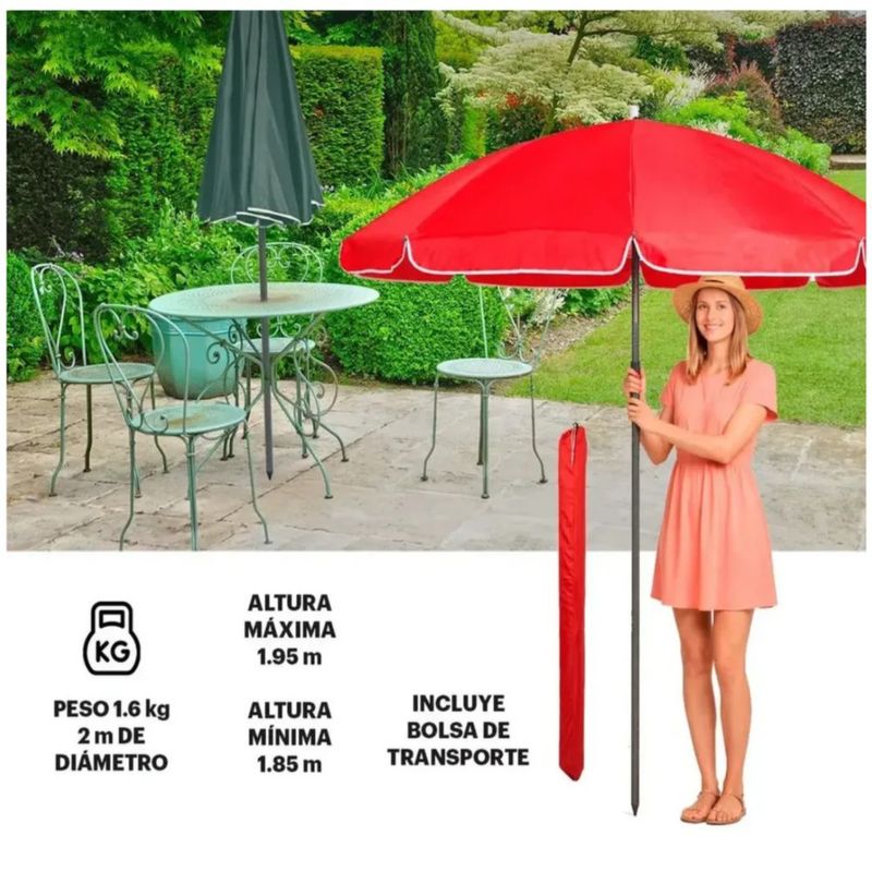 Sombrilla Playa Jardín Exterior Portátil Plegable 2m Rojo Lisa