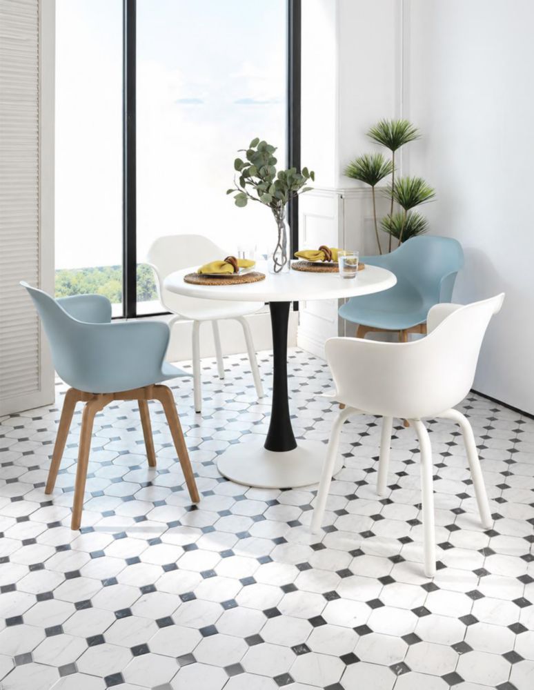 Mesa Redonda Minimalista Heron de Ø90cm de Polipropileno y Tubo de Hierro, Protección UV para Interior y Exterior
