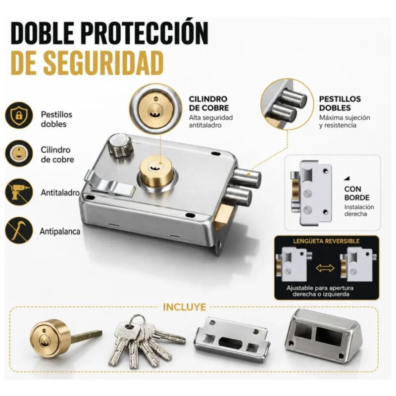 Cerradura Chapa De Sobreponer Cierre Automático De Barras, Color Plata